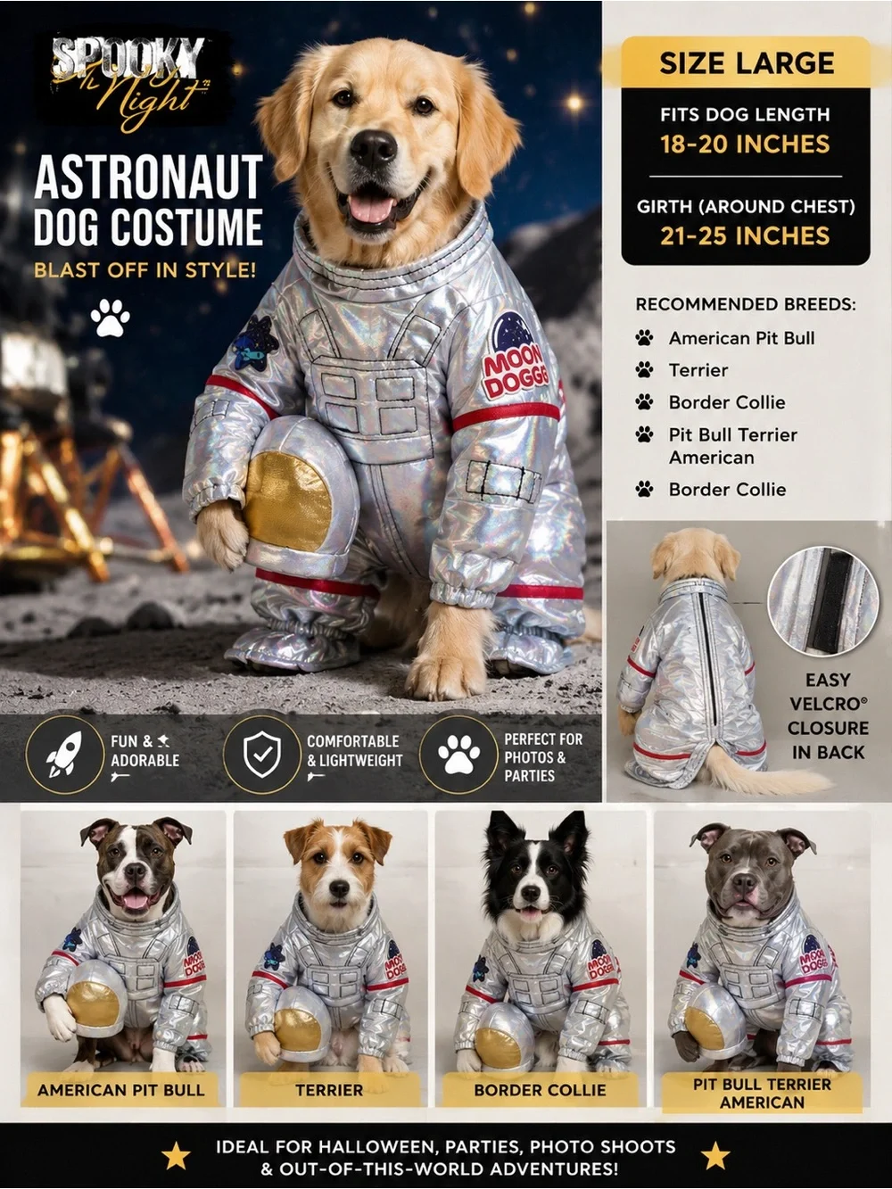 Spooky Night Astronaut Dog Costume - Silver